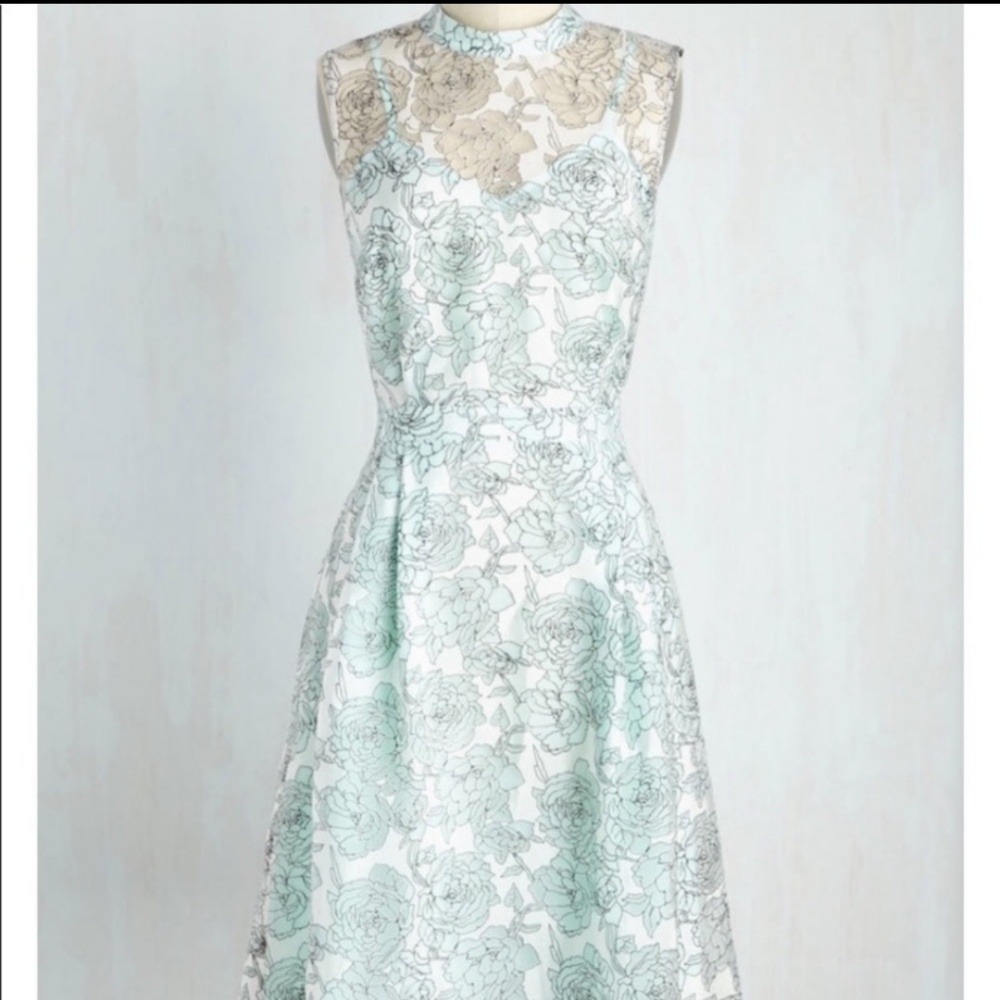 Modcloth Lace & Mess Label Twee Mint Unfaltering Feminine Dress